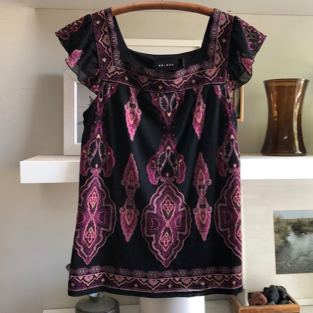 Vintage Y2K Access Purple Black Mesh Square Neck Top Size Medium